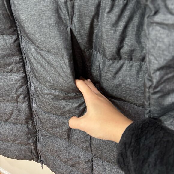 Lands End Women Puffer Jacket Down Fill Gray Hooded OverCoat size 1X Long Warm - Picture 3 of 12